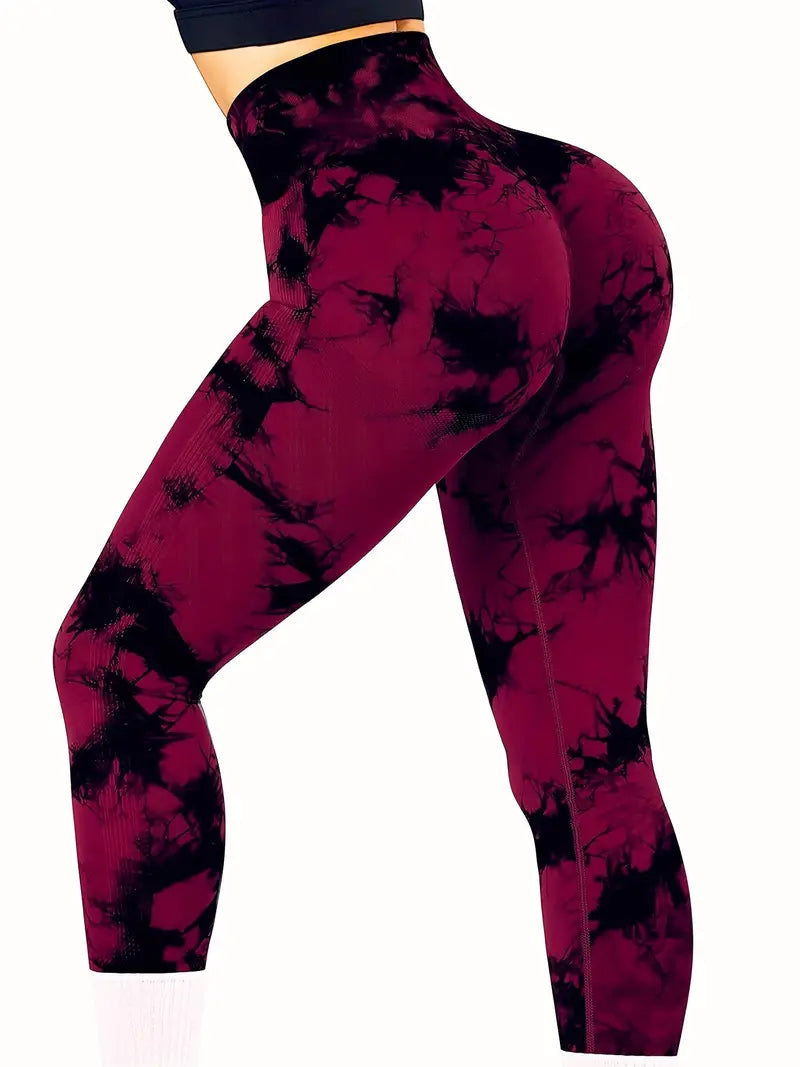 Butt-Lifting Fitness Yoga Pants, Stretchy High Waist Slimming Leggings, Marble / Tie Dye Pattern