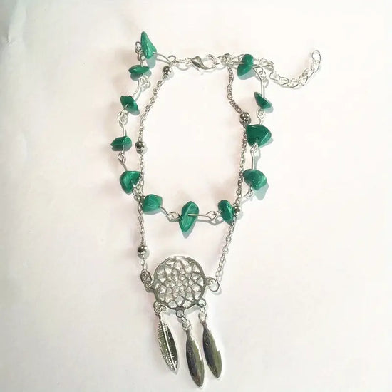 Hollow Dreamcatcher Irregular Green Turquoise Anklet