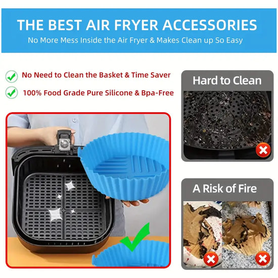 1 pc Air Fryer Silicone Liners Pot For 3 To 5 QT, Air Fryer Silicone Basket Bowl, Replacement Of Flammable Parchment Paper, Reusable Baking Tray Oven Accessories,  (Top 8.3in, Bottom 6.7in)