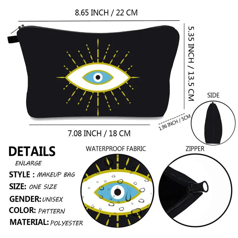 Cosmetic Pouch for Women, Waterproof Makeup Bags Roomy Toiletry Pouch Portable Washing Bag Adorable Travel Accessories Gifts (Evil Eye)
