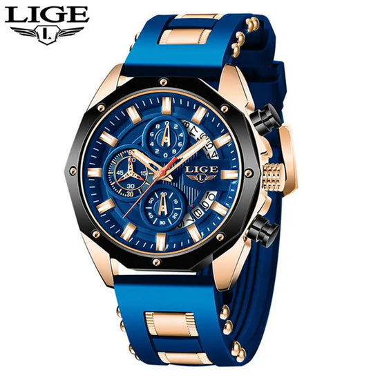 LIGE Men’s Watches Brand Luxury Silicone Strap Waterproof Sport Quartz Watch Men Chronograph Military Clock