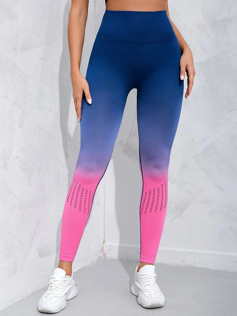 Workout Yoga Leggings, Color Gradient Butt Lift High-Waisted Sweat Absorption Fitness Leggings
