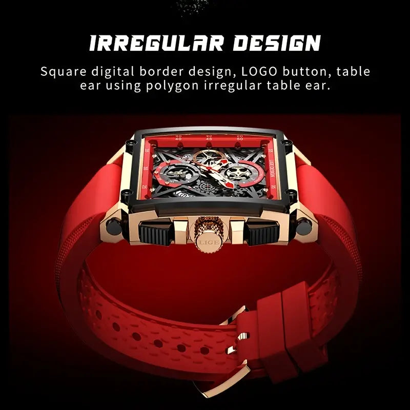 LIGE Men Watch Top Brand Luxury Waterproof Quartz Square Wrist Watches For Men Date Sports Silicone Wristwatch For Men