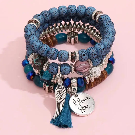 Stylish Blue Beaded Plastic Bracelet (Peacock Blue), 4pcs