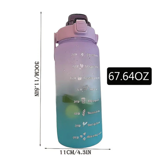 2L Large Capacity Water Bottle Straw Cup Gradient Color Plastic